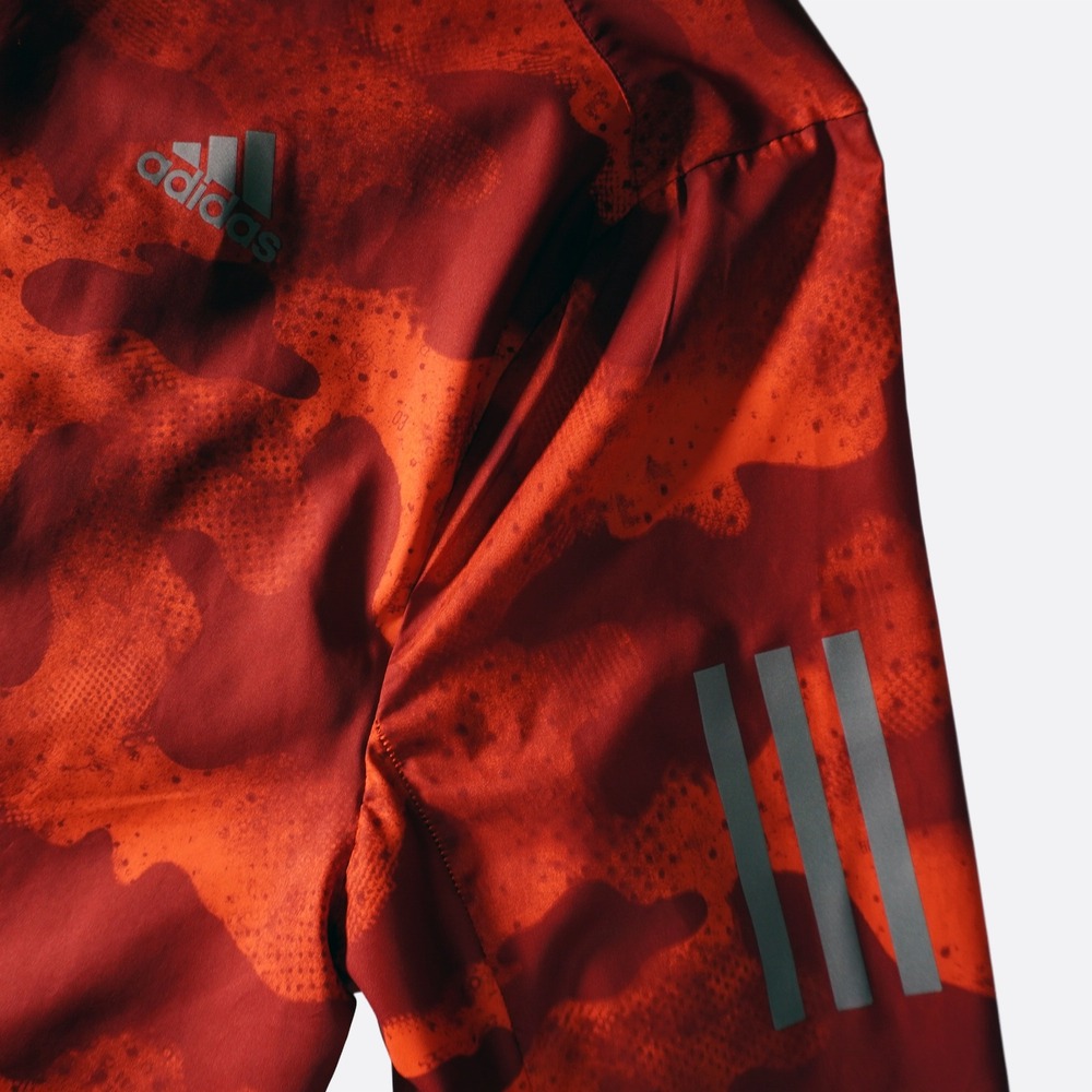 Adidas Running Windbreaker Red Camo Large Reflective Hooded Jacket - Picture 4 of 8